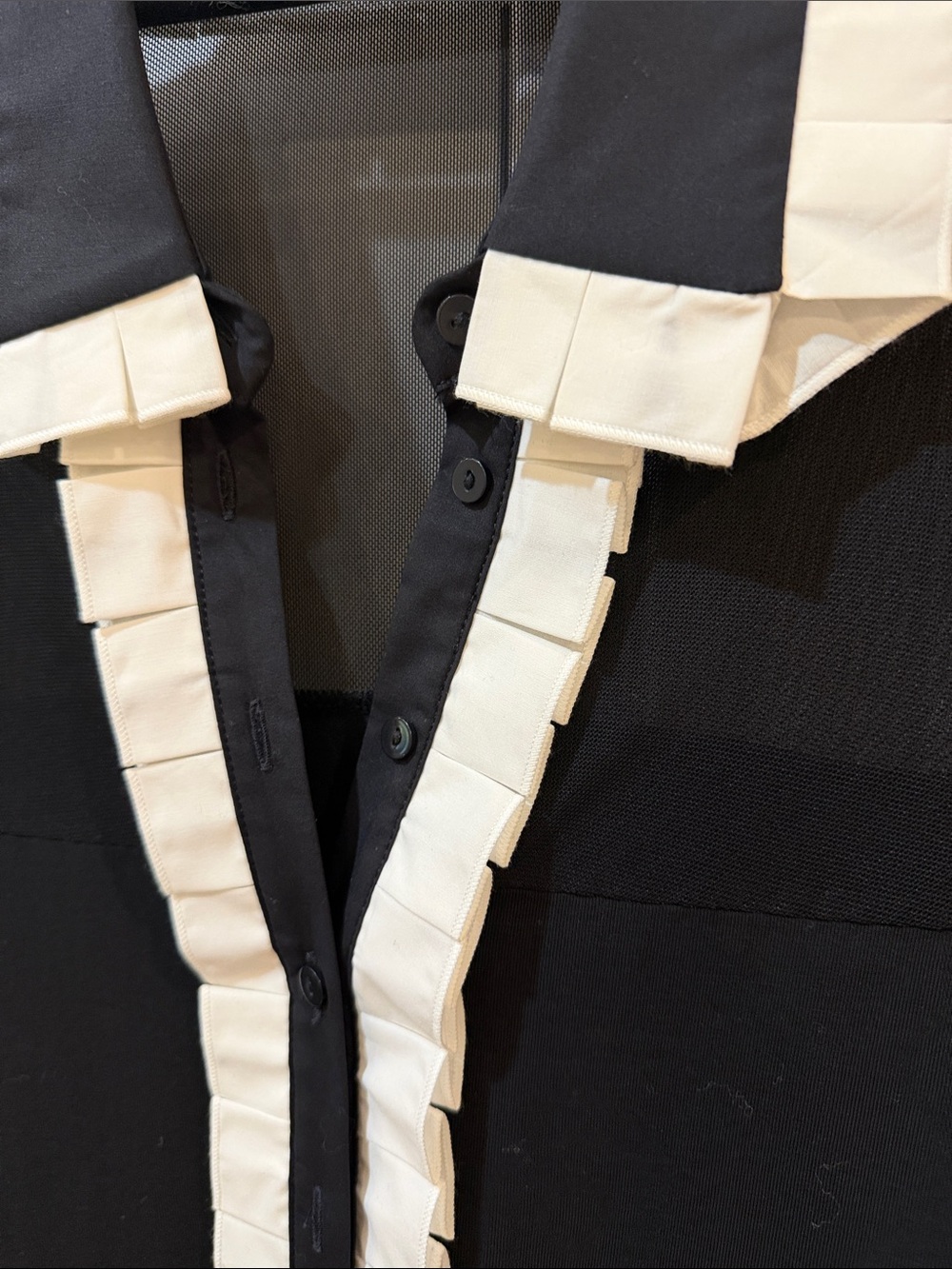Anne Fontaine Black Blouse with White Trim - Picture 2 of 6